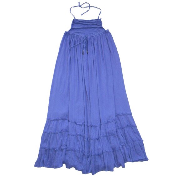 NWT Free People Extratropical Maxi in Dark Blue Crinkled Halter Dress S - Picture 5 of 9